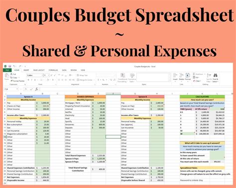 couples budget spreadsheet with monthly shared and personal etsy canada