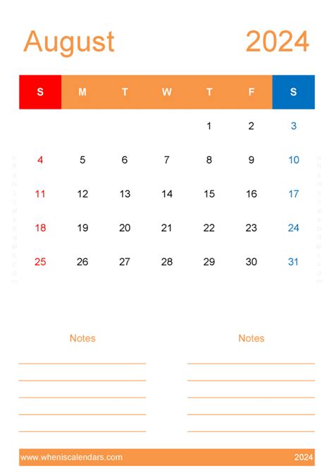 2024 August Free Printable Calendar Monthly Calendar
