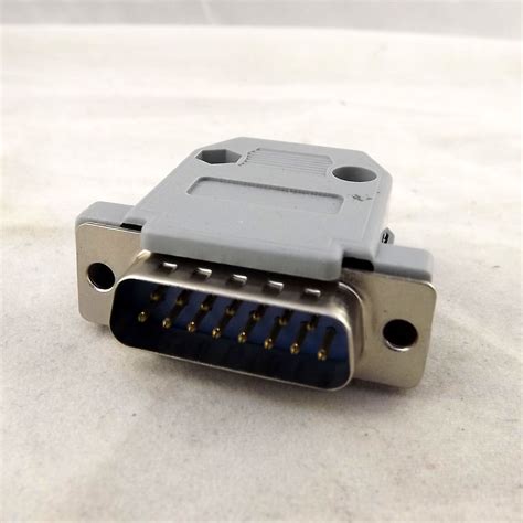 Db15 Male Plug 15 Pin 2 Rows D Sub Connector Gray Plastic Hood Cover