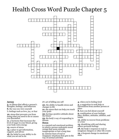 Health Cross Word Puzzle Chapter 5 Wordmint