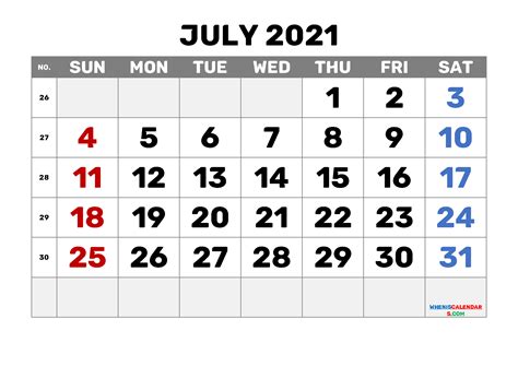 Printable July 2021 Calendar Pdf Template M21bold2
