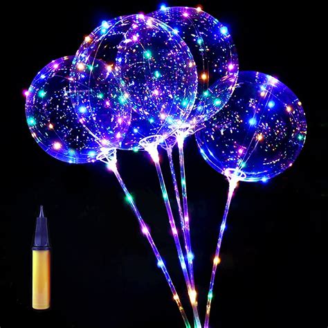 10 Pack Led Balloons Clear Light Up Balloons With Sticks Air Pump Bobo Balloons