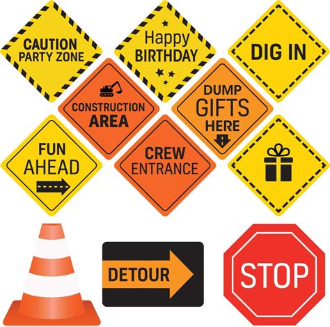 Construction Birthday Party Supplies Signs 12 Double Sided Medium