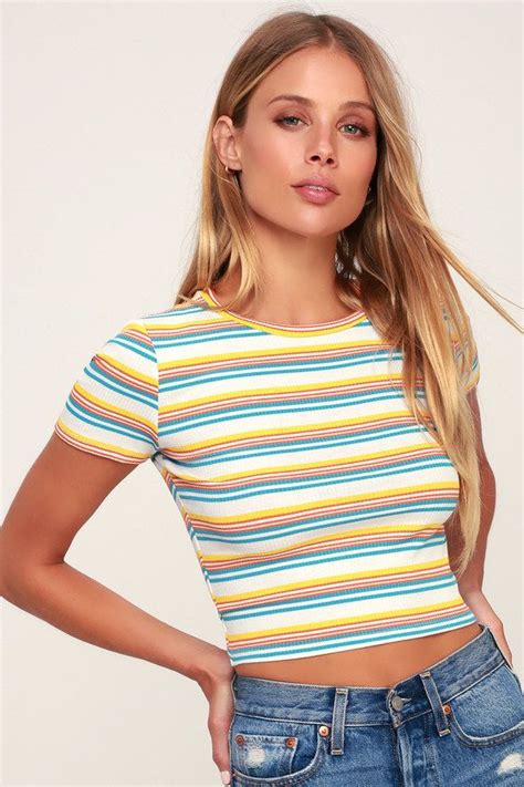 Women’s 70s Shirts Stripe Ribbed Crop Top Lulus 28 00 Ribbed Striped Crop Top
