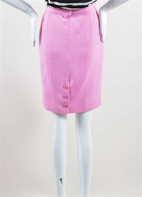 Chanel Chanel Pink Wool Knit Cc Button Pencil Skirt Luxury Garage