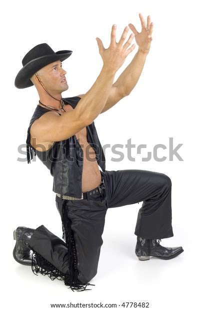 Handsome Man Kneeling Cowboy Costume Holding Stock Photo Edit Now 4778482