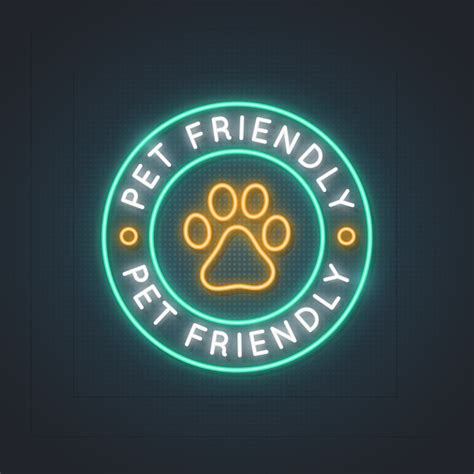 Pets allowed neon light sign. Bright pet friendly area symbol. 8284718