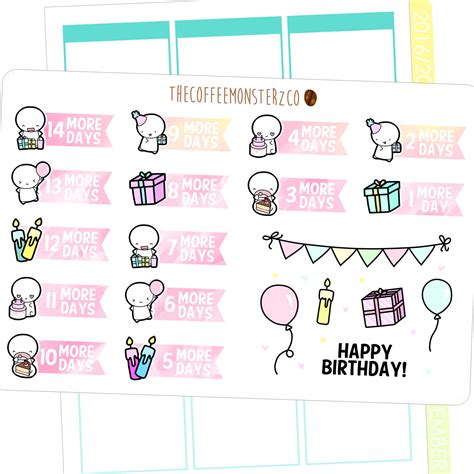 Emoti Birthday Countdown Emoti Planner Stickers E144 By