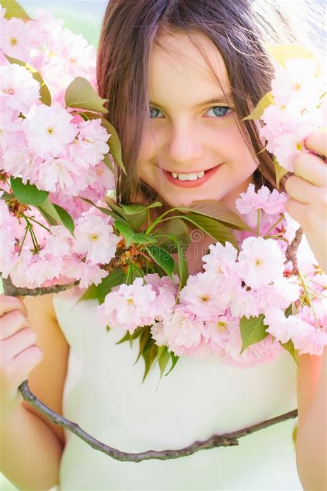 Spring Girl Beautiful Little Girl In Pink Dress With Smiling Face