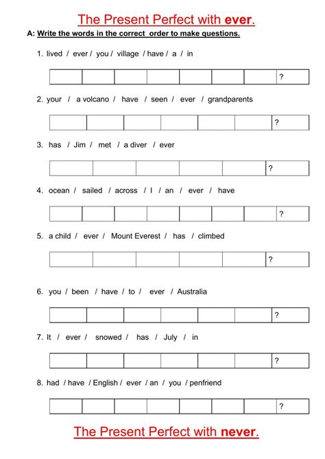 Present Perfect Ever Never Worksheet