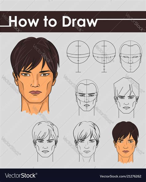 Draw Tutorial Step By Step Male Face Royalty Free Vector