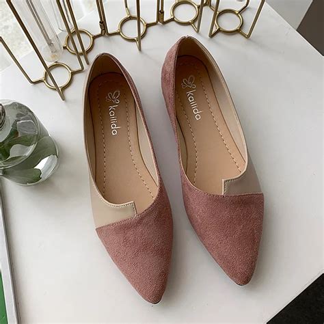 Youyedian Pointed Toe Patchwork Women Single Shoes Splice Color Flats Fashion Ballerina Ballet