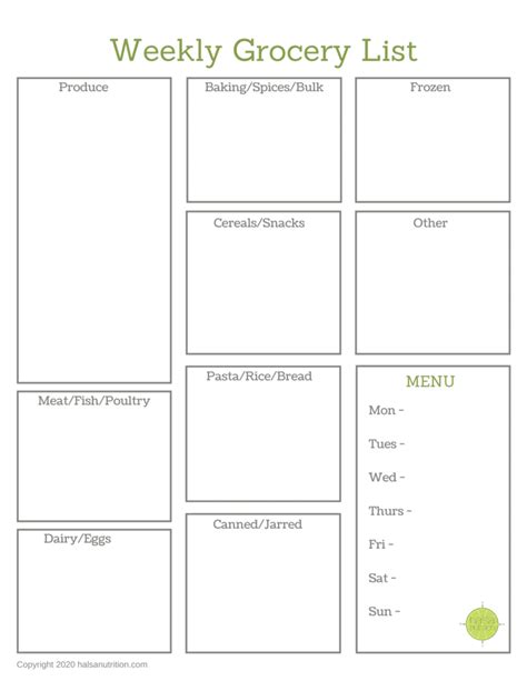 Weekly Meal Planner And Grocery List Template