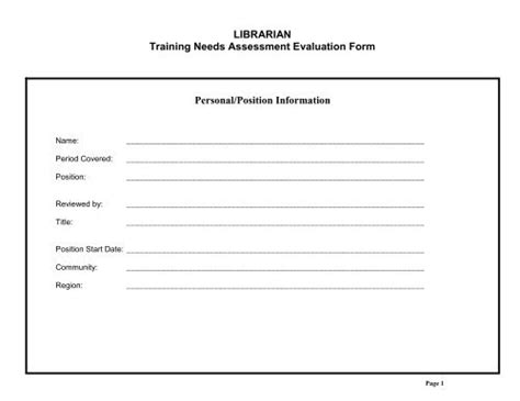 Librarian Training Needs Assessment Evaluation Form Personal
