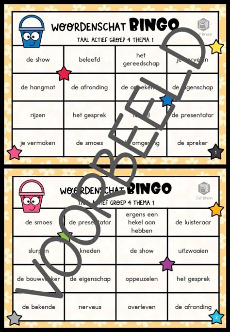 Taal Actief Versie 5 Woordenschatbingo Groep 4 Thema 1 Juf Brenn