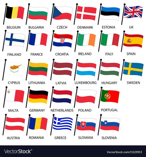 Simple Color Curved Flags All European Union Vector Image