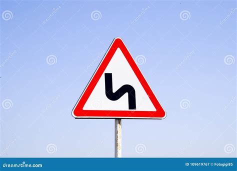 Road Sign Dangerous Turn Warning Sign Stock Image Image Of