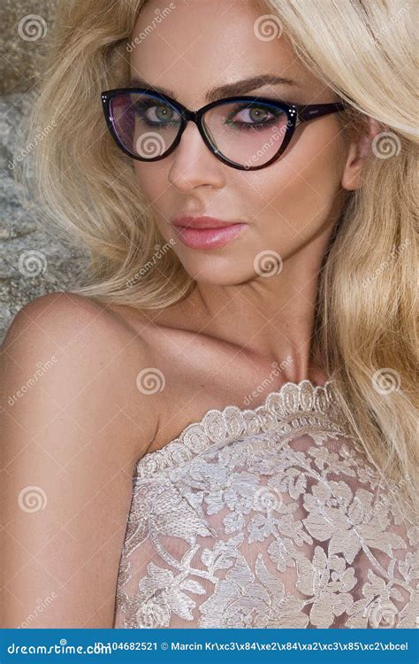 Beautiful Elegant Blonde Female Model In Eyeglasses In Cannes Stock Image Image Of Legs