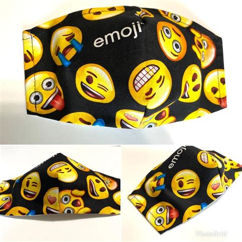 Sale Emoji Face Mask With Filter Pocket 3 Layer Emoji Face Etsy