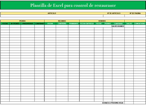 Plantilla Excel Restaurante GRATIS