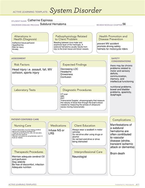 Subdural Hematoma System Disorder ACTIVE LEARNING TEMPLATES