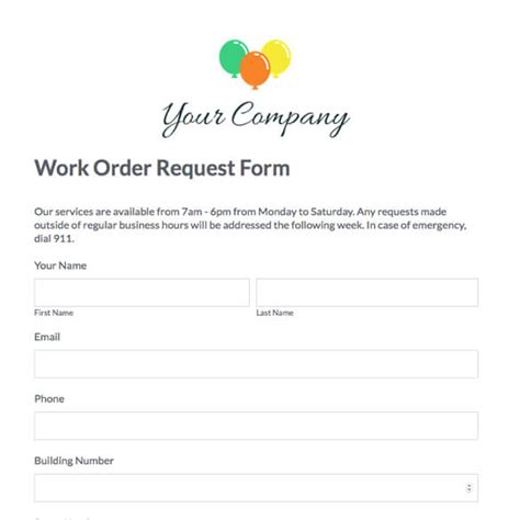 Work Order Request Form Template Formstack