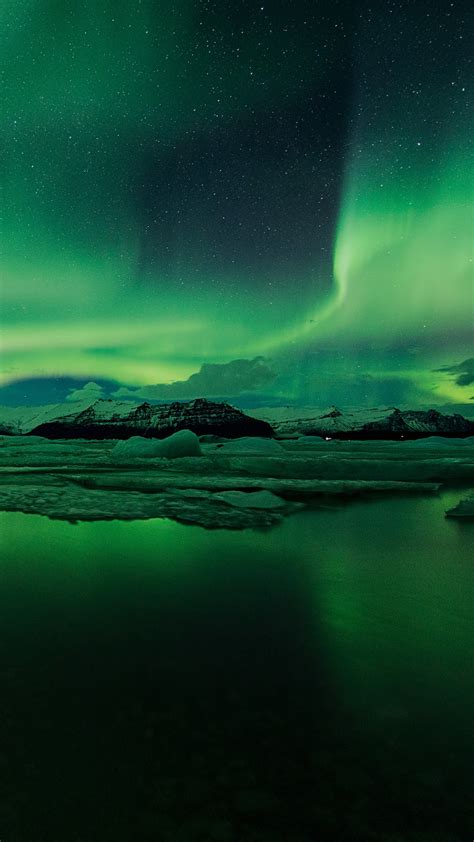 Aurora Borealis Or Northern Lights Jökulsárlón Iceland