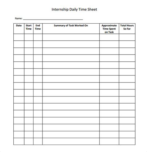 Daily Time Sheet Printable