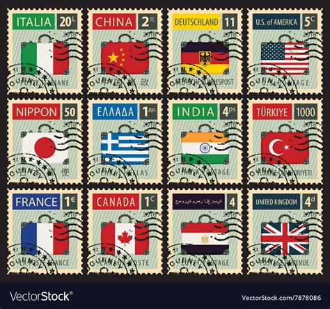 Stamps With Flags Of Different Countries Vector Image