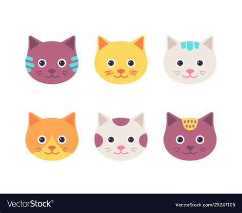 Cute Cat Faces Cartoon Royalty Free Vector Image