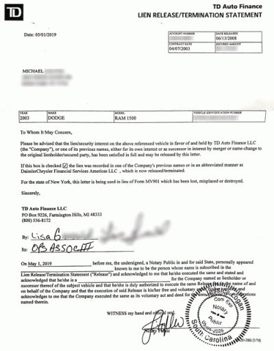 Vehicle Lien Release Request Letter