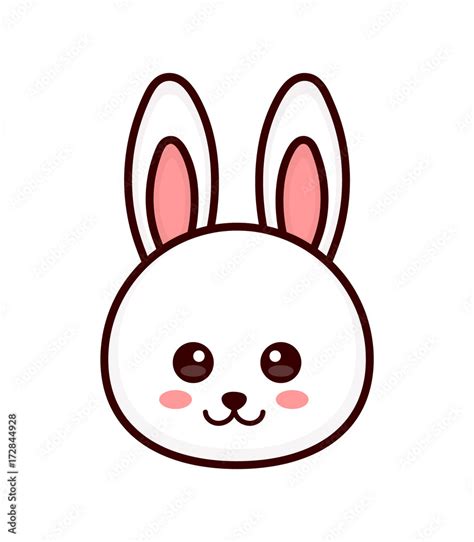 Cute Bunny Rabbit Face Vector Modern Line Outline Flat Style Cartoon