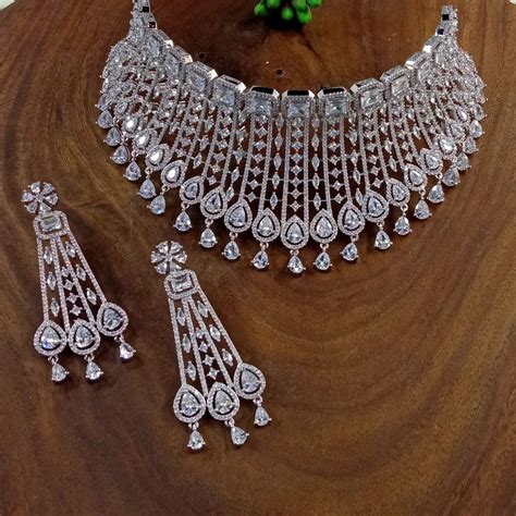 Cz Golden American Diamond Necklace Set Poly Pack Size Free At Rs