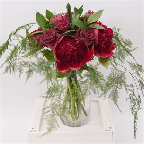 2 bush turquoise peony rose bud and hydrangea real touch artificial silk peonies bouquet. Mixed Red & Burgundy Peony & Rose Flower Bouquet - Love ...