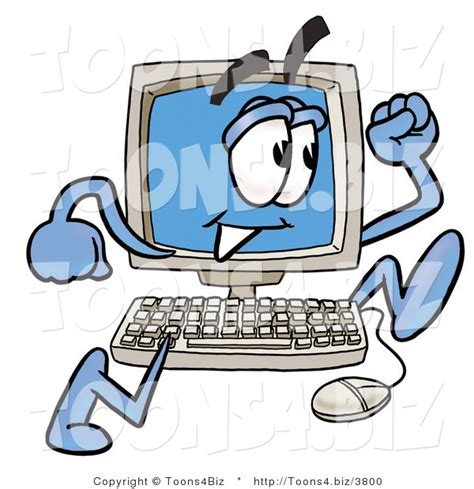 Illustration Of A Cartoon Computer Mascot Running By Toons4biz 3800