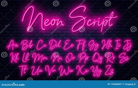 Neon Red Script Alphabet Glowing Cursive Font With Letters Numbers