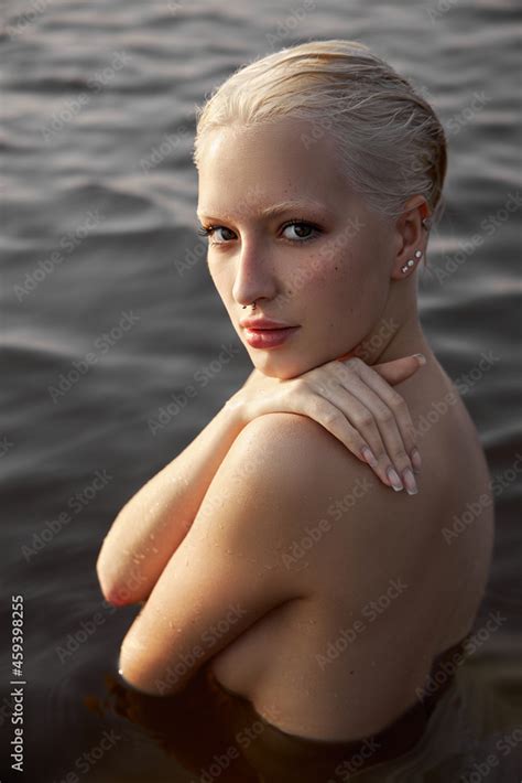 Nude Naked Sexy Woman In Water At Sunset Beautiful Blonde Woman With