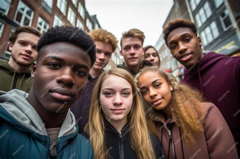 Premium Ai Image A Group Of Young People Standing In Front Of A