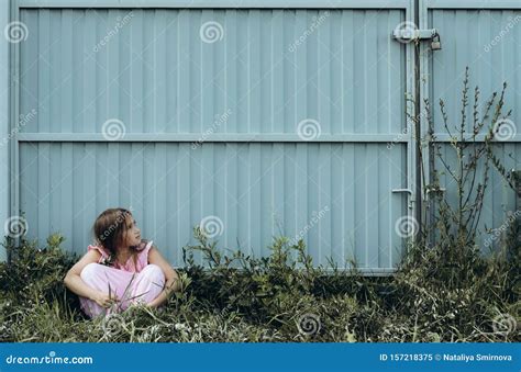 Little Sad Girl Crying Alone Outdoor Stock Image Image Of Abandoned