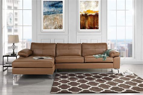 Leather Sectional Sofa L Shape Couch With Chaise Light Brown