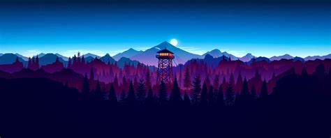 Simple, fantasy art, firewatch, purple. Wallpaper( 21:9 3440 x 1440p ) with the help of r ...