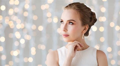 Smiling Woman In White Dress With Diamond Jewelry Stock Image Image