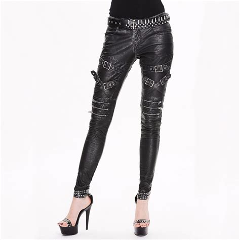 devil fashion steampunk women sexy pu leather tight pants punk gothic