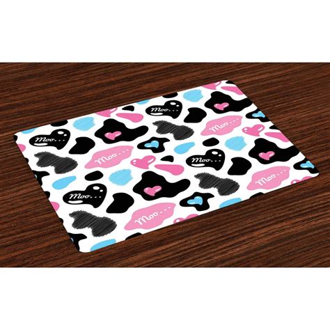 Cow Print Placemats Set Of 4 Lovely Cow Hide With Cute Hearts Moo