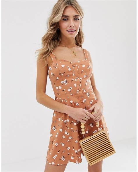 Asos Button Through Floral Mini Sundress With Tie Back Lyst