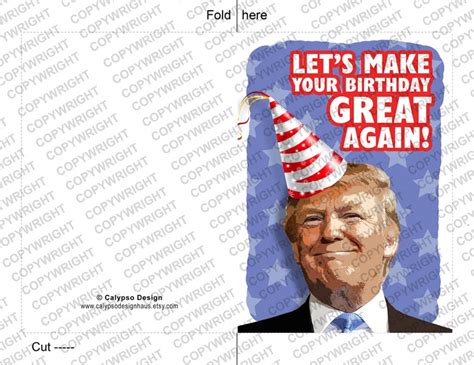 Donald Trump Birthday Card Printable Funny T Happy Birthday Etsy