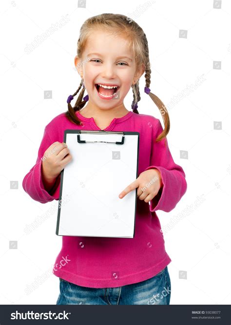 Cheerful Little Girl With White Blank Stock Photo 93038077 Shutterstock