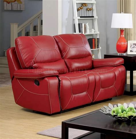 The reclining mechanism is smooth and the chair leans back to almost 30 degrees, at a fully reclined position. Newburg Reclining Sofa CM6814RD in Red Leather Match w/Options