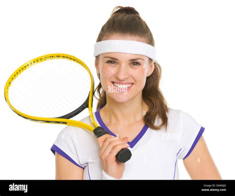 Portrait Of Happy Female Tennis Player With Racket Stock Photo Alamy