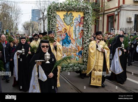 Bucharest Romania 8th Apr 2023 Orthodox Priests During The Palm
